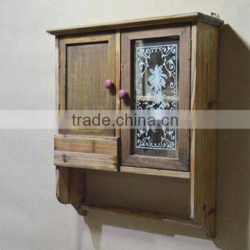 Top SELLING~ Antique Wooden Cabinet With Glass Silk Screen Printing, Wooden Shelf Holder photo-2