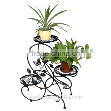 handicraft garden decor plant pot display retro 3-tier Classic flower Stand with Modern "S" Design iron plant pot trays