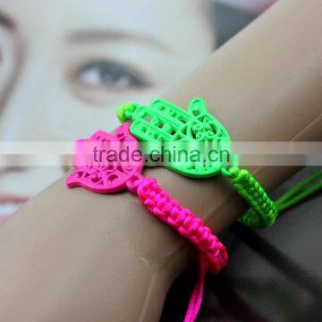 Neon Fluorescent Hamsa Hand Charm Cord Hand Braided Bracelet Friendship Bracelet for Promotion Gift
