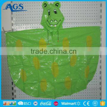 Lovely design cheap green bear plastic raincoat for children