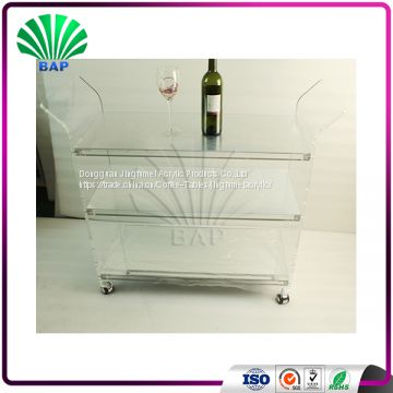 Luxury Clear Hotel Furniture Coffee Cart Acrylic Push Cart Restaurant Tea Trolley