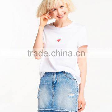 Lovely Heart pattern design custom printing 100% cotton custom O neck women white t shirt