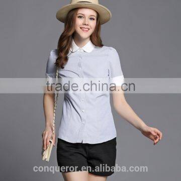 Ladies Fashion Short Sleeve Shirt Contrast Collar And Cuff Shirt photo-3
