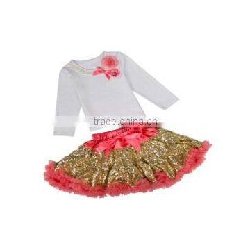 Long Sleeve Flower Sequin Fluffy Pettiskirt for Girls- Embroidered Costume With Belt-- Stage Wear photo-3