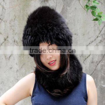 CX-C-01H Good Quality Winter Fox Fur Hat And Ring Scarf Set Beanie Hat