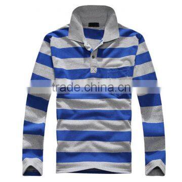 2016 Hot Sale Custom 100% Cotton Long Sleeve Mens Stripe Polo Shirts With Pocket photo-3