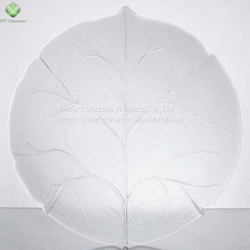 leaf shape glass plate for hotel & resturant in stocked