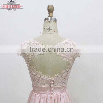 Long Floor-length White Lace Chiffon A Line Bridal Dress photo-3