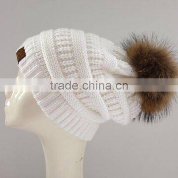 Myfur Wholesale Custom Made Real Fur Pom Winter Hat Women Fur Ball Knit Hat