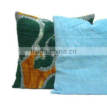 Velvet Cushion in Aqua With Vintage Kantha Backing photo-3