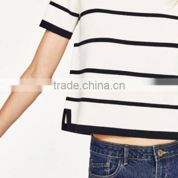 Clothes for Women Printed Striped White and Black Short Sleeve photo-4