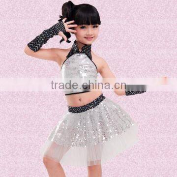 2016 girls sequins veil suit jazz dance performance costume