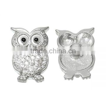 Zinc Based Alloy & Polymer Clay Buttons Fit Snap Button Bracelets Halloween Owl Silver Tone White Clear Rhinestone