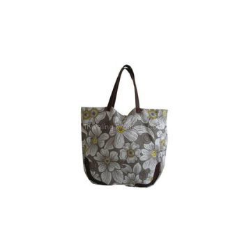 Process Fully Printed Canvas Handbag With Synthetic Leather Handles