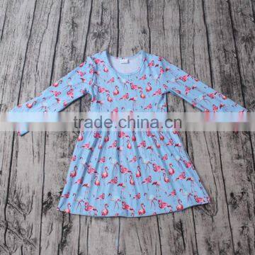 2016 Yawoo Latest Designs Flamingo Patterns Long Sleeve Girls Cotton Children Long Frocks Designs photo-1