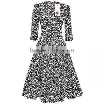Autumn Winter 2016 3/4 Sleeve Women Fashion Elegant Vintage Rockabilly Floral Swing Party Dresses 1950s Style photo-5