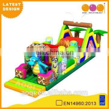 2015 AOQI latest design Jurassic long inflatable kids obstacle course for sale