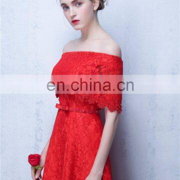 Sweet 17 Dress Off-The-Shoulder Bow Red Elegant Beaded Peplum Side Split Lace-up Backless Lace Evening Dress photo-5