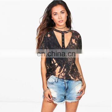 Custom short sleeve halter v neck cotton sublimation women t shirt