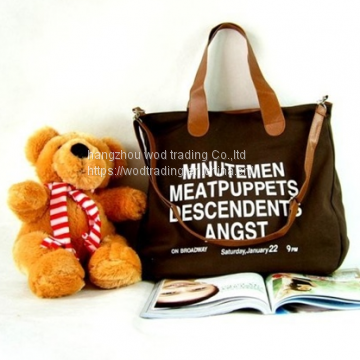 many words printed shoulder tote bag with long messenger