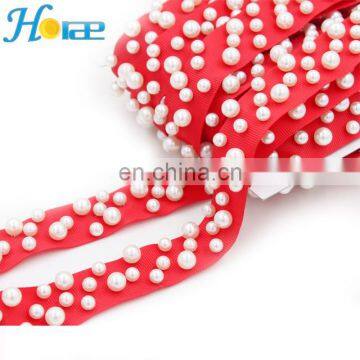 2.5cm Width New Arrival Fancy Tapes Ribbon With Pearls Different Colors Lace Trim Fancy Tapes Ribbon photo-4