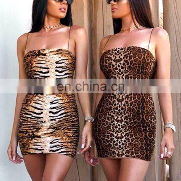 Women Dresses Robe Vestidos Dress Leopard Tiger Strap Bodycon Party Dress Gown Strapless dresses