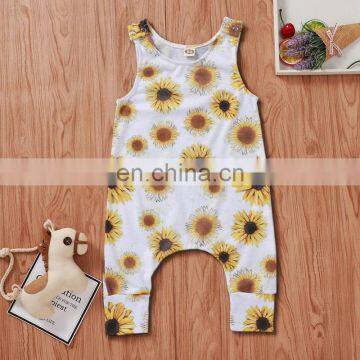 Baby Girl Romper Sunflower print Summer Sleeveless vest Jumpsuit for 0-24M