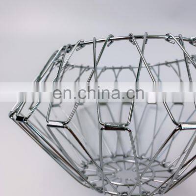 Nordic Kitchen Storage Decorative Folding Foldable Wicker Fruit Basket Stand Hanging Metal Wire Fruit Basket photo-2