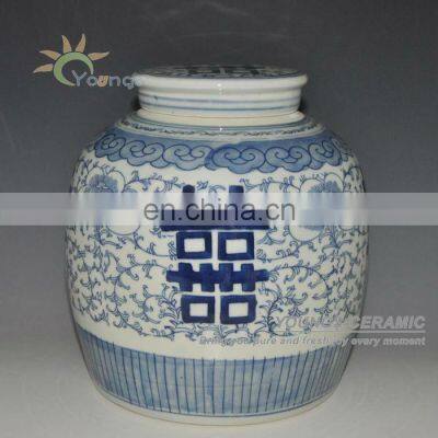 Wholesale Oriental Hand Painted Blue And White Ceramic Porcelain Jars With Double Happiness Design