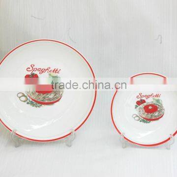 porcelain pasta plate set with glaze line ceramic dinenr set