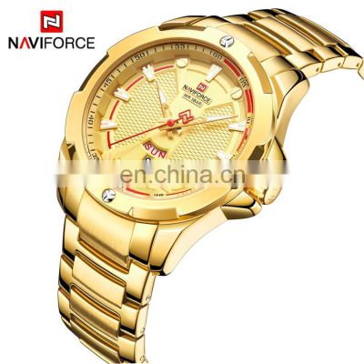 NAVIFORCE NF9161 Fashion AL33 Japan Movt Quartz Good Watch For Men Gold Stainless Steel Big Luxury Brand Watches