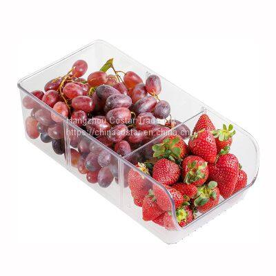 Refrigerator Organizer Bin with Removable Dividers Clear Plastic Storage Container for Freezer, Kitchen Cabinets Pantry Storage