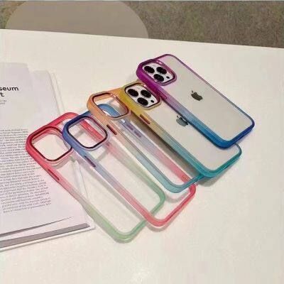 Metal Button Gradient Frame For Iphone 13 Pro Max Hd Transparent 11/12/14 Tpu Two-color Mobile Phone Case 7/8p/X Cover For Girl