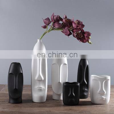 Nordic INS Style Figurines Frosted Creative Face Design Model Home Decorative Ornament Abstract Ceramic Flower Vase photo-4