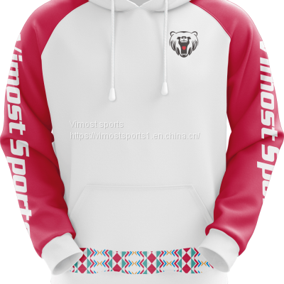 Red and White Custom Sublimation Hoodie of White Strings