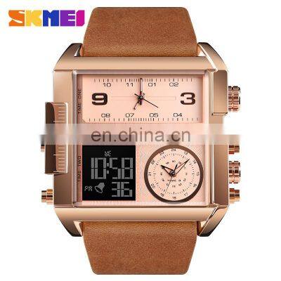 Thailand Hot Selling Big Dial Men Leather Wristwatch Brand Skmei 1391 Custom Logo Fashion 3 Time Chronograph Digital Watch photo-2