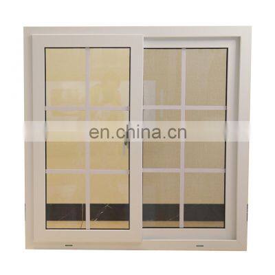 New Vinyl aluminum alloy frame tempered glass with grille design french sliding window style