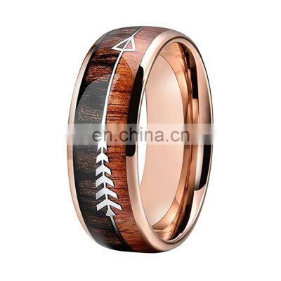 2020 Fashion Trendy Simple Casual Sporty Stainless Steel Rose Gold Arrow Wood Grain Ring for Men Women Jewelry Never Rust Rings