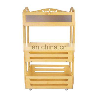 Hot Sale 3 Tier Vegetable Storage Organizer Serving Trolley Cart Wood Bamboo Trolley Kitchen Rack photo-2