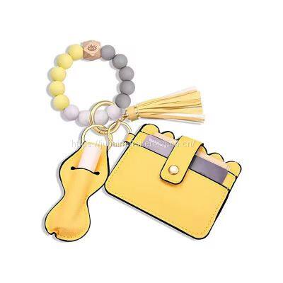 2023 PU Leather Keychain Bracelet Wallet Tassels Muti Colors Silicone Keychain Bracelet photo-4