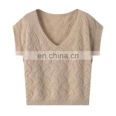 Customized Women's Light-Weight Knitted Sleeveless Cashmere Sweater Vest Casual Style Solid Embroidered Back Outer Wear Woolen