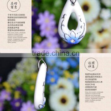 Amazing Natural Healthy Famille Rose Porcelain Glazed Flower Ceramic Pendant Necklace photo-5