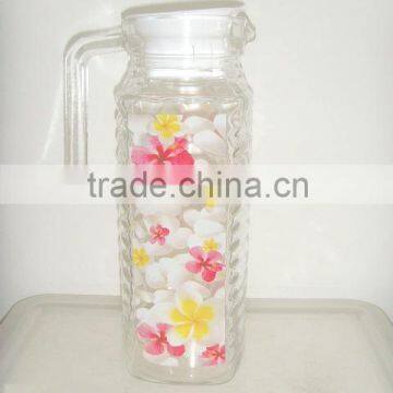 Water glass jug with lid, glass jug with lid,water jug with side handle