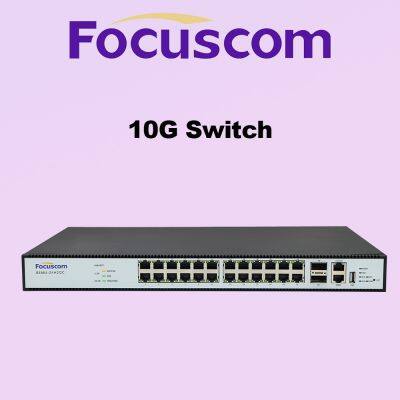 Focuscom S5863-24H2QC L3 Управляемый Ethernet-коммутатор, 24 порта 10 Гбит/с SFP+ с 2 портами 100 Гбит/с QSFP28 для подключения к верхнему уровню, Сетевое устройство высокой производительности для агрегирующего уровня