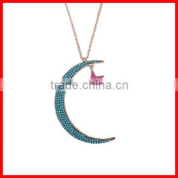 Sterling Silver vermeil pave stone Moon star New becautiful rose gold necklace