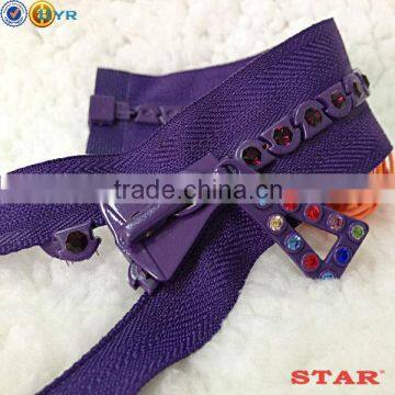 Newest close end high quality exposed rhinestone zipper