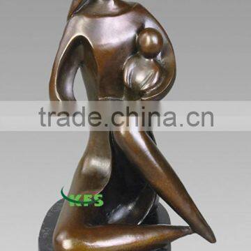 Bronze abstract mother and baby sculpture