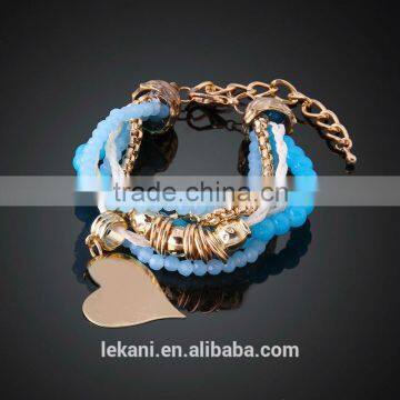 Popular Ocean Blue Beads Metal Heart Charms All Kinds of Bracelet