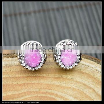 LFD-027E Wholesale Pink drzuy quartz Stone Pave Rhinestone Crystal Stud Earrings For Women