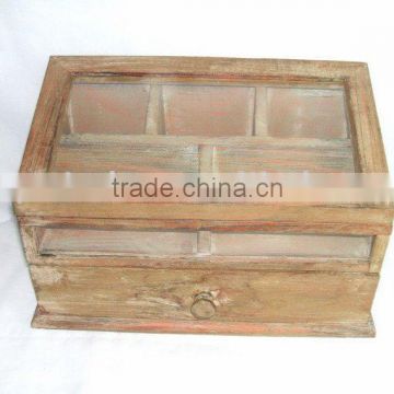 vintage old style brwon wood sewing box